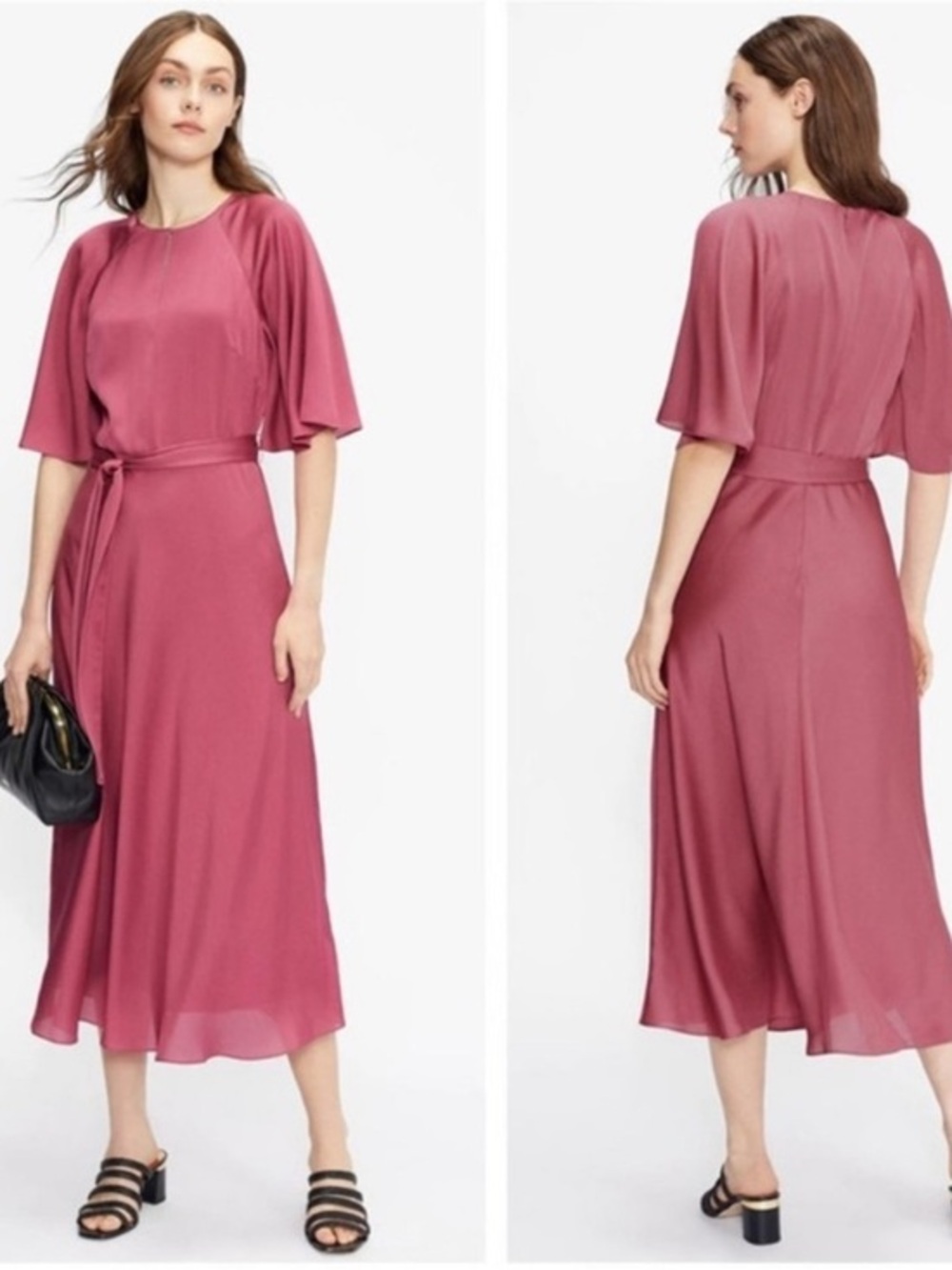 NWT Ted Baker Dress Hariiet Raglan Sleeve Tea Midi in Dusty Pink